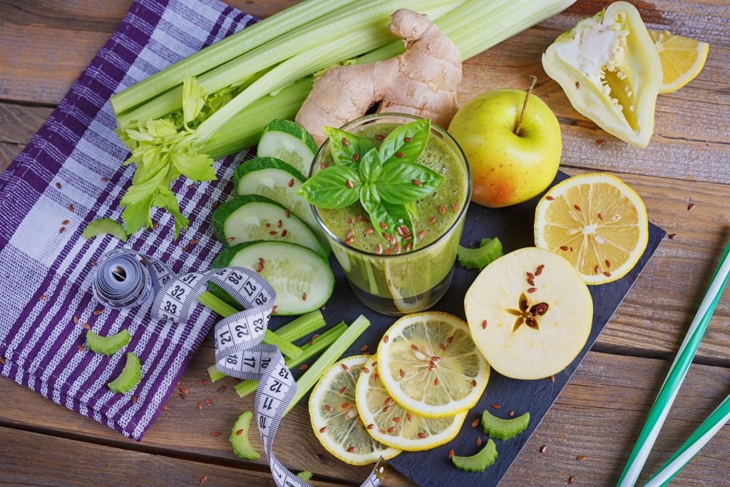 Fruit and vegetable smoothie.