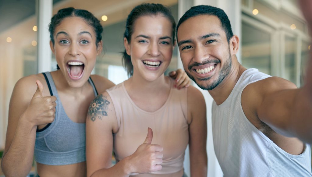 Fit friends happy.