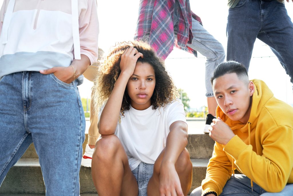 Group of friends with one having social anxiety.