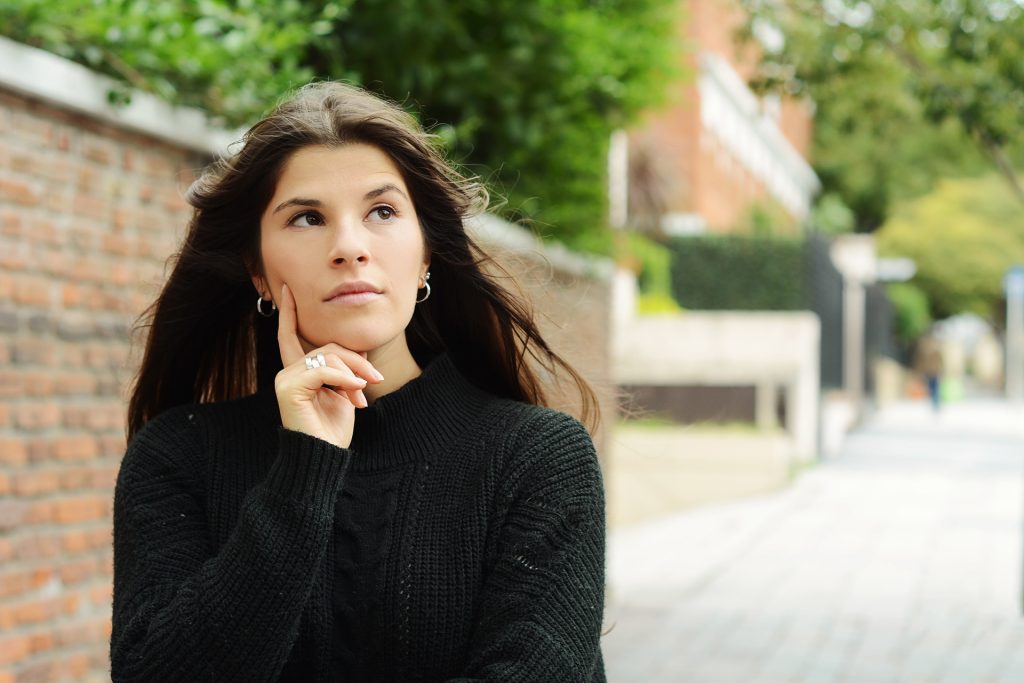 Woman outdoor thinking.