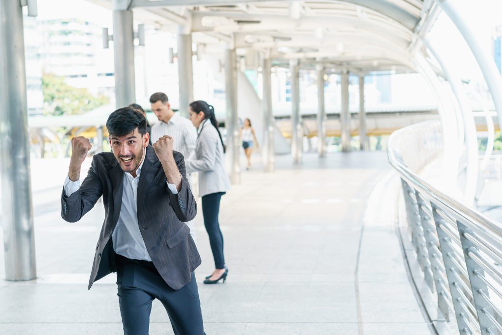 Running businessman.